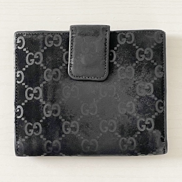Gucci black monogram embossed suede leather wallet - Picture 6 of 11